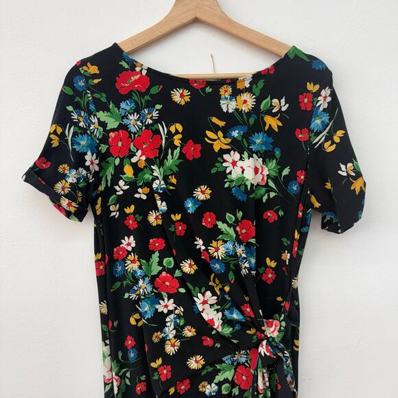 Sézane Pippa Navy Floral Long Maxi Dress Short Sleeve Tie Waist Size M - Picture 6 of 9
